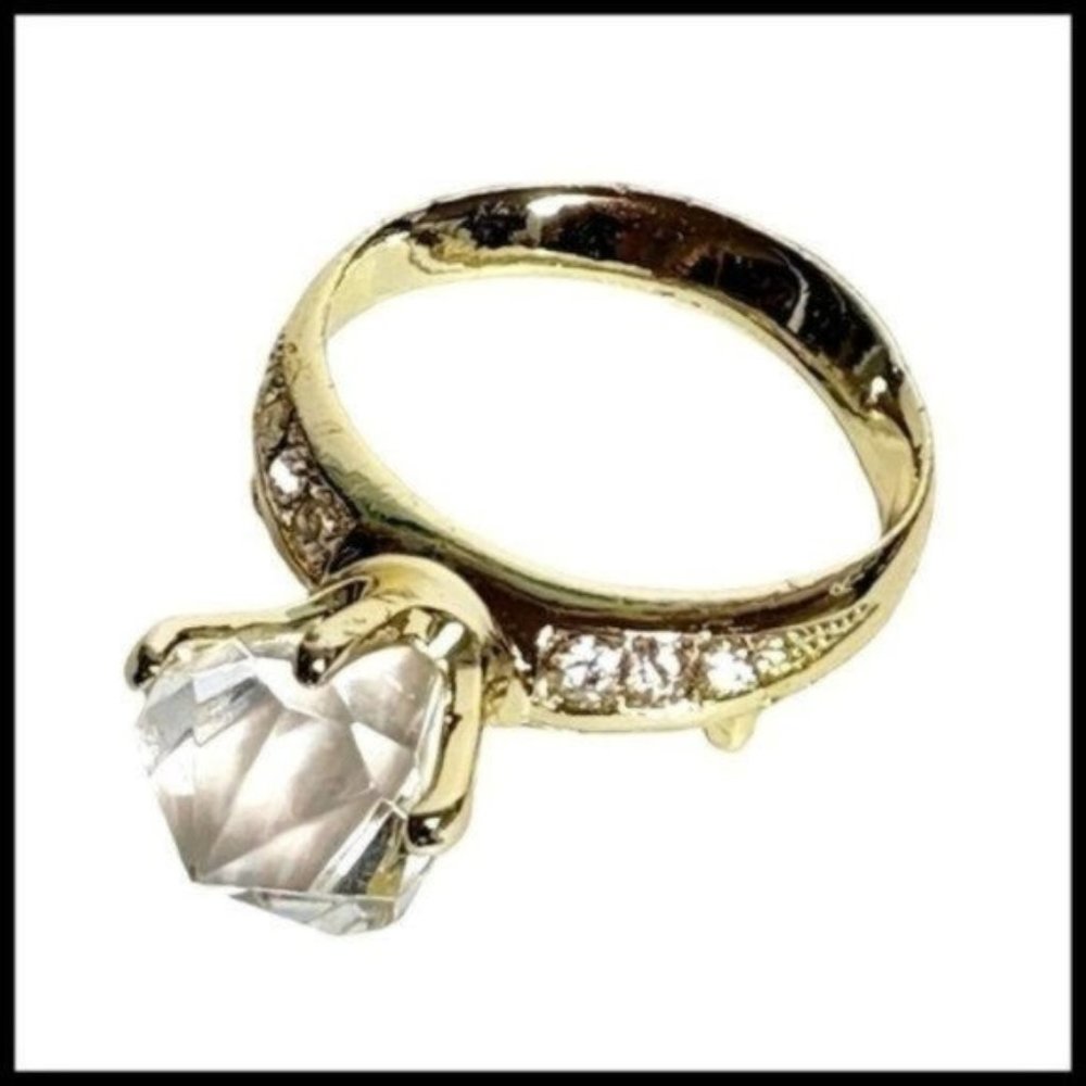 Vintage Gold Tone Faux Diamond Ring Rhinestone Brooch Pin